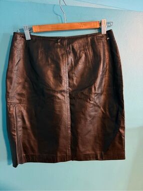 Classic Black Leather Pencil Skirt with Back Slit And Black Lining Inside